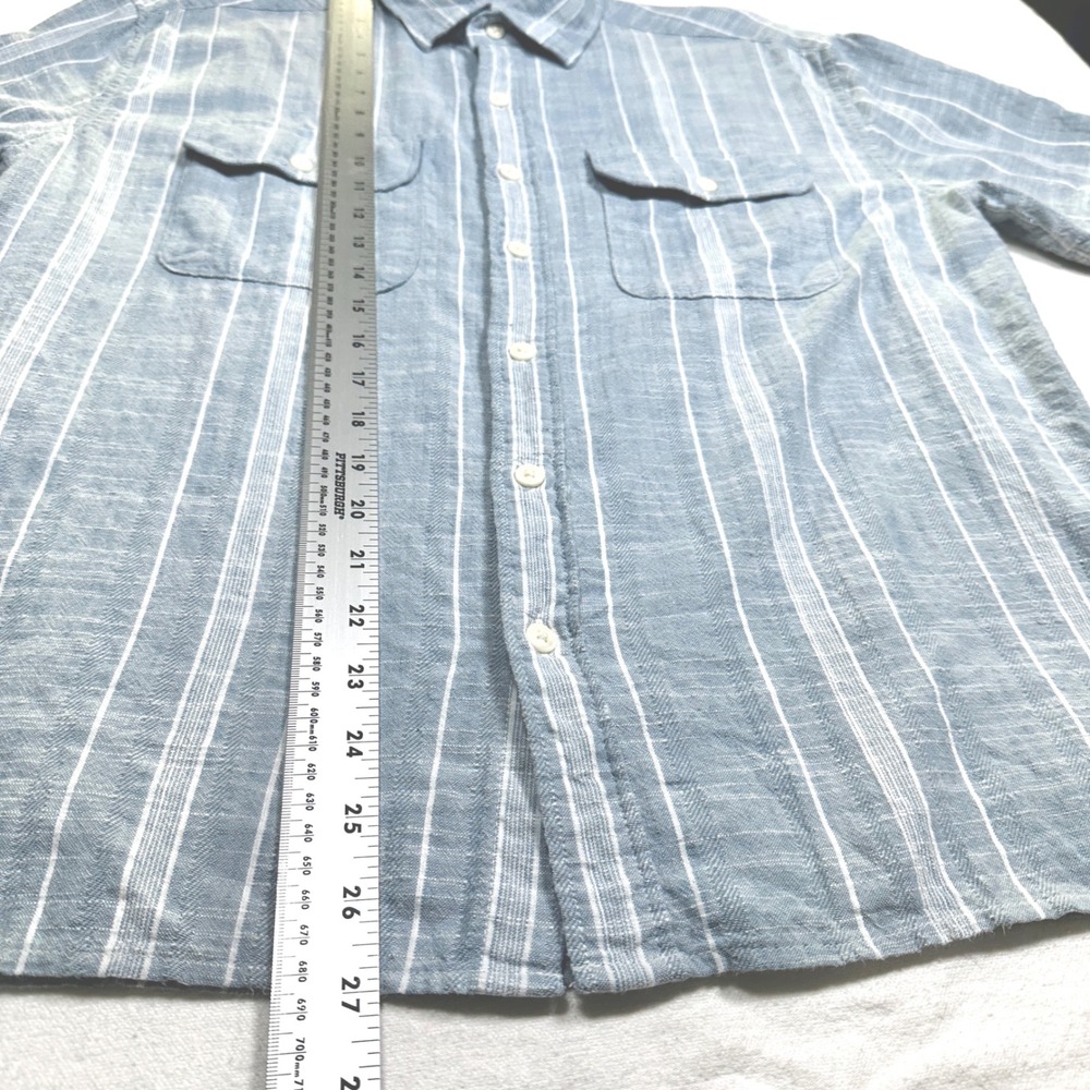 American Eagle Striped Shirt Cotton Short Sleeve Everyday Button Down Mens Blue - Picture 10 of 11